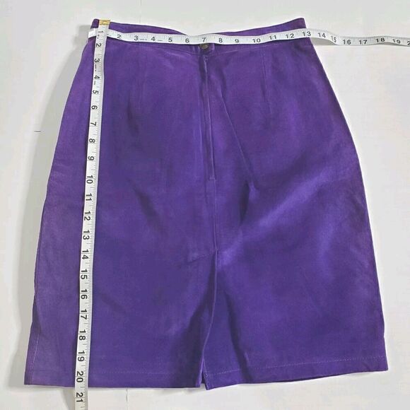 G III Genuine Leather Purple Skirt Size 7/8 Bold Pencil Split Hem 90s Womens - Picture 6 of 9
